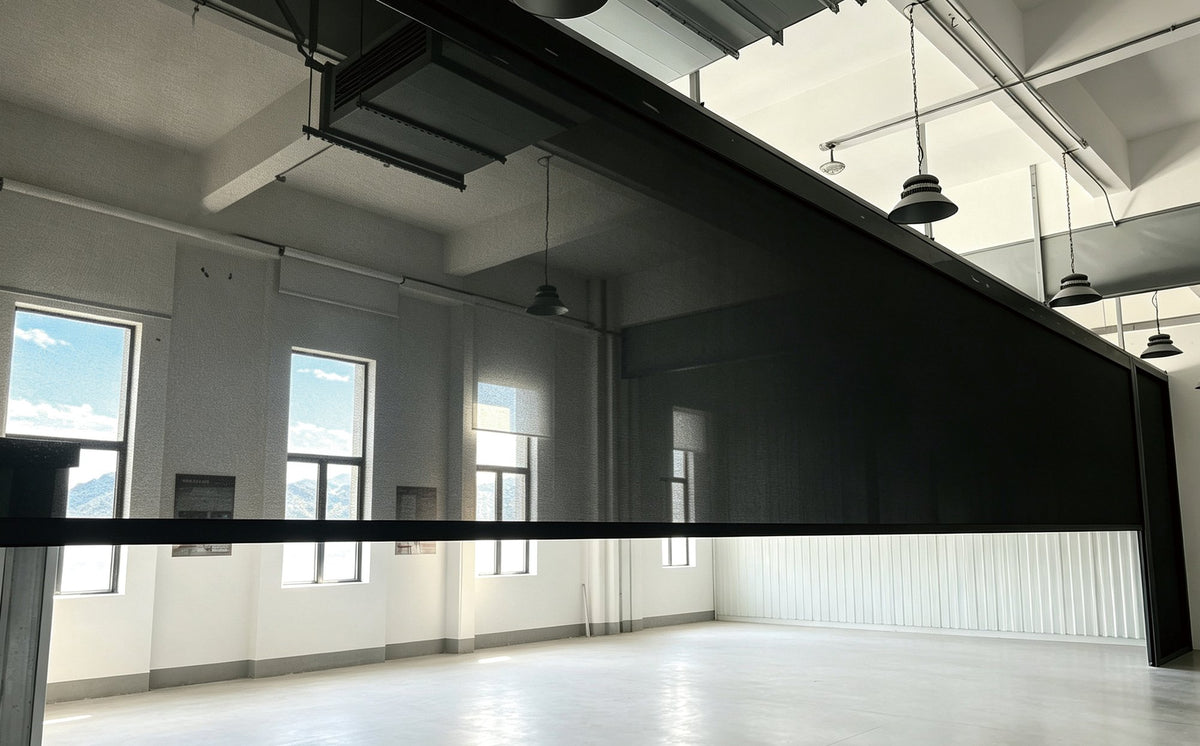 LS-120-140 oversized windproof roller blind in a commercial space