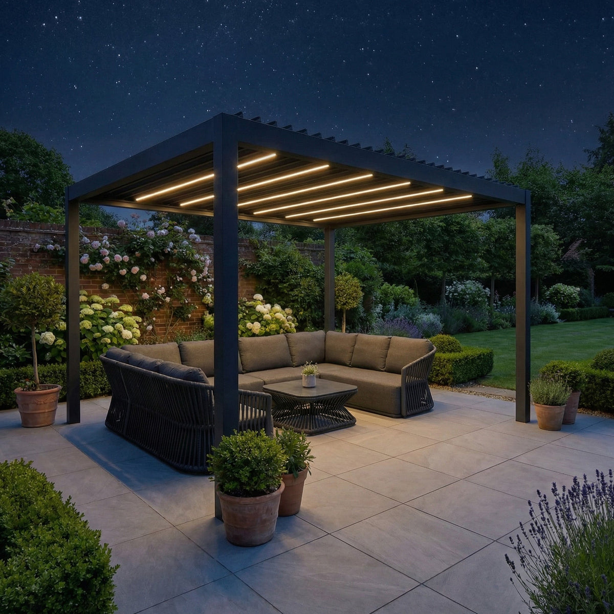 PergoSTET Deluxe Frame Only 3m x 4m Rectangular Pergola with Motorised LED Louvres in Grey