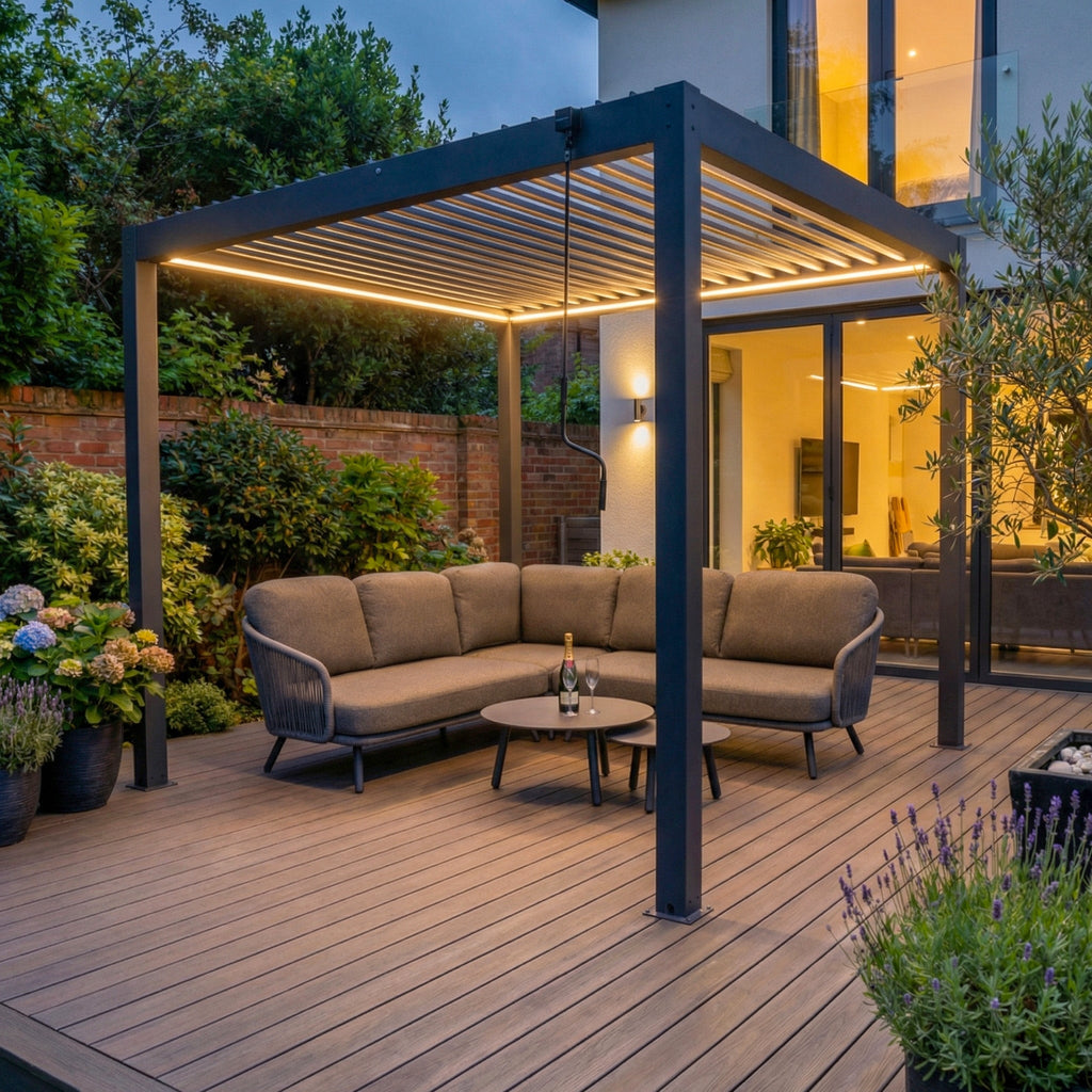 PergoSTET Plus Frame Only 3m x 3m Square Pergola with LED Lighting in Grey