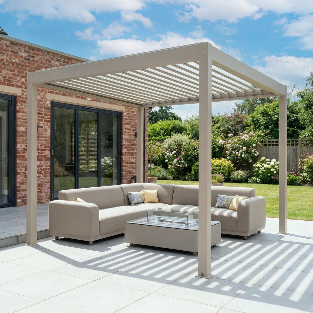 PergoSTET Plus Frame Only 3m x 3m Square Pergola with LED Lighting in Latte