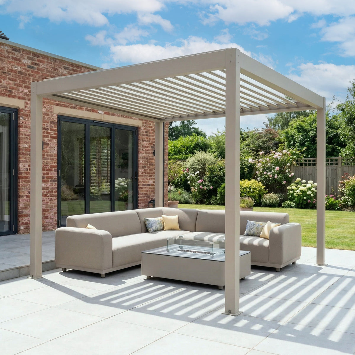PergoSTET Plus Frame Only 3m x 3m Square Pergola with LED Lighting in Latte