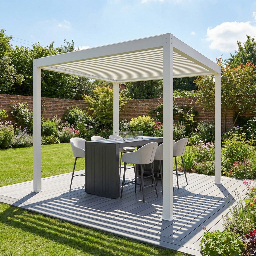 PergoSTET Plus Frame Only 3m x 3m Square Pergola with LED Lighting in White