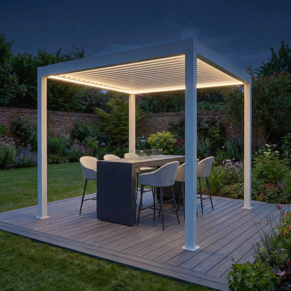 PergoSTET Plus Frame Only 3m x 3m Square Pergola with LED Lighting in White