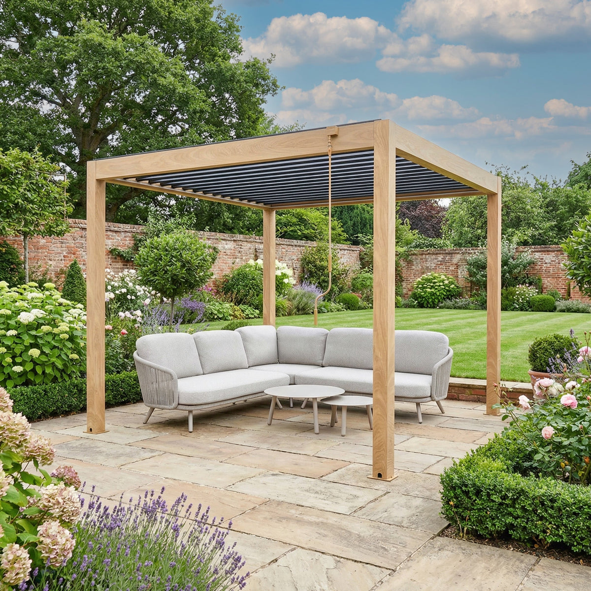 PergoSTET Plus Frame Only 3m x 3m Square Pergola with LED Lighting in Wood Effect
