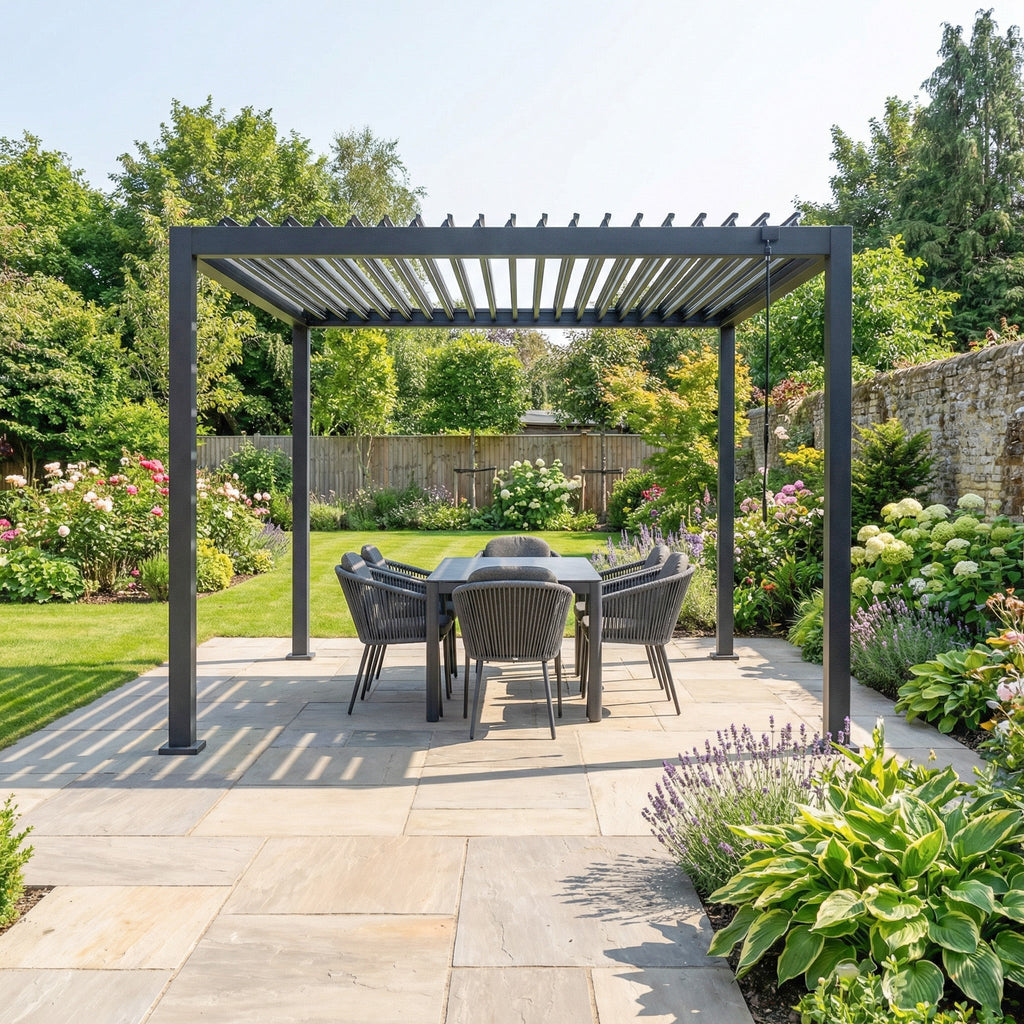PergoSTET Lite Neo 3m x 3m Metal Square Pergola in Grey