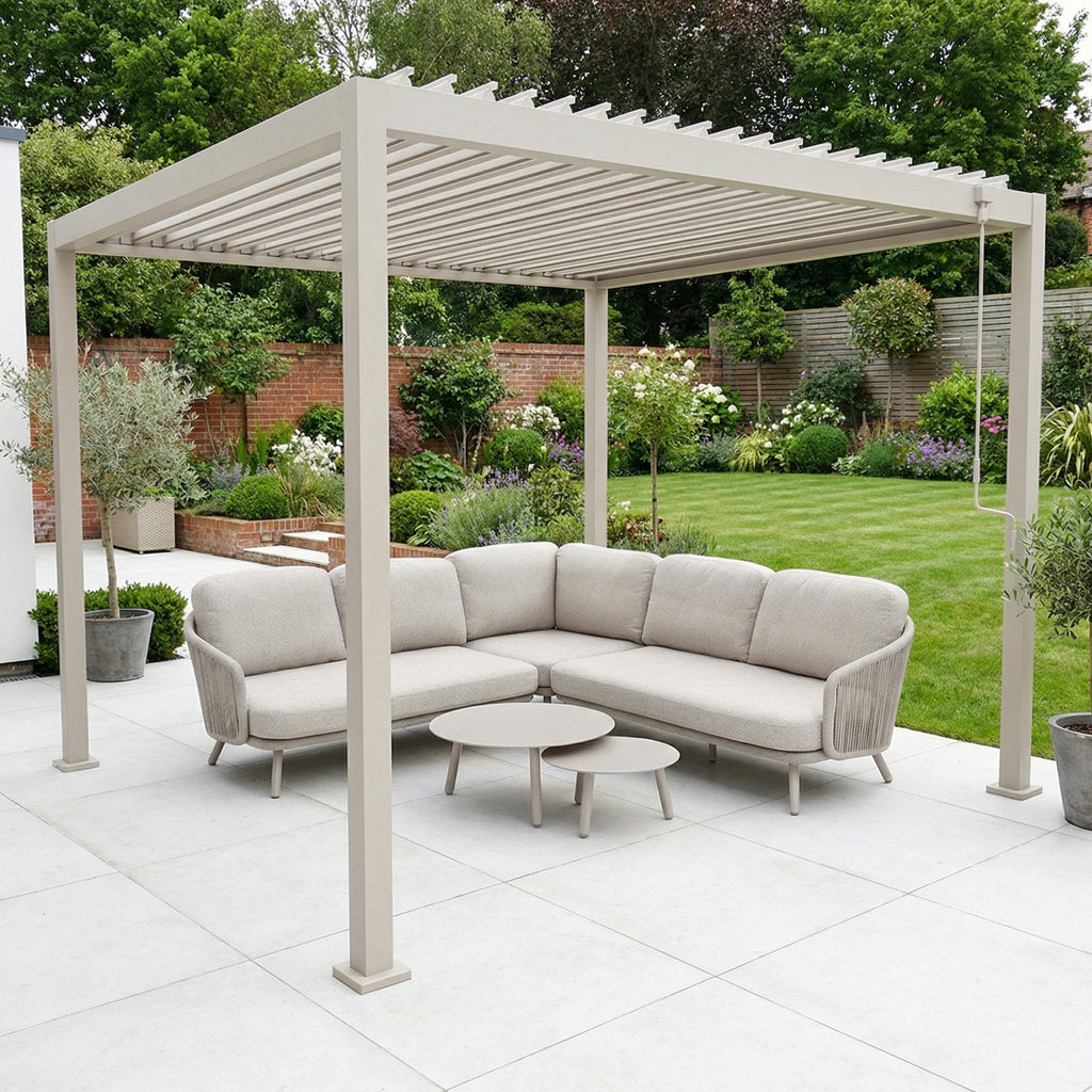PergoSTET Lite 3m x 3m Metal Square Pergola in Latte