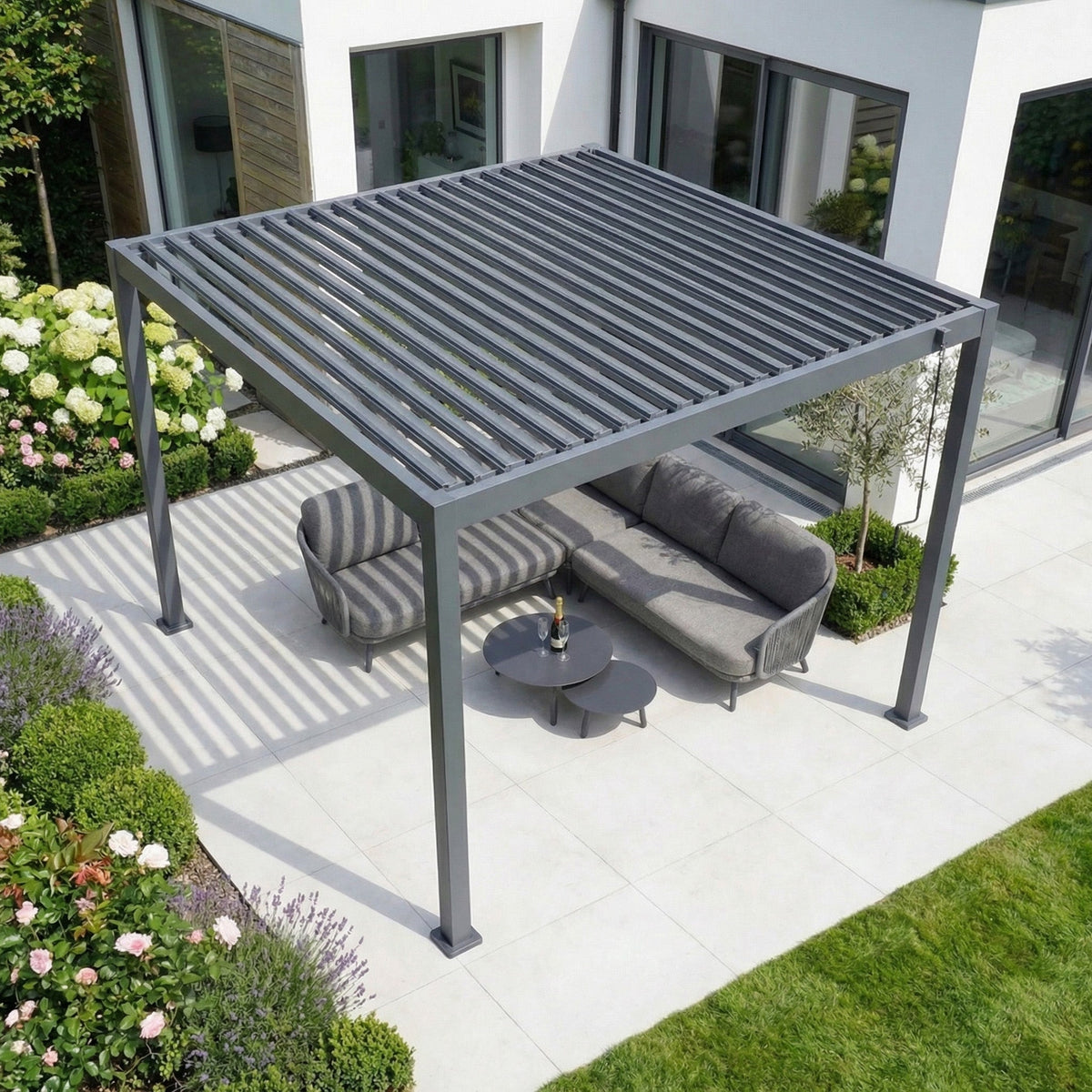 PergoSTET Lite 3m x 3m Metal Square Pergola in Grey