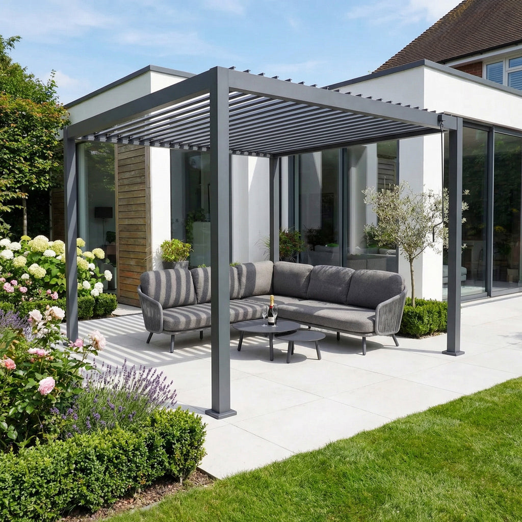 PergoSTET Lite 3m x 3m Metal Square Pergola in Grey