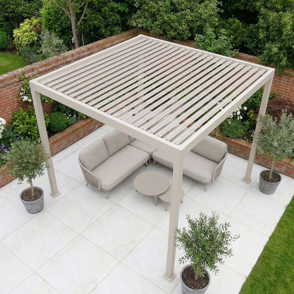 PergoSTET Lite 3m x 3m Metal Square Pergola in Latte