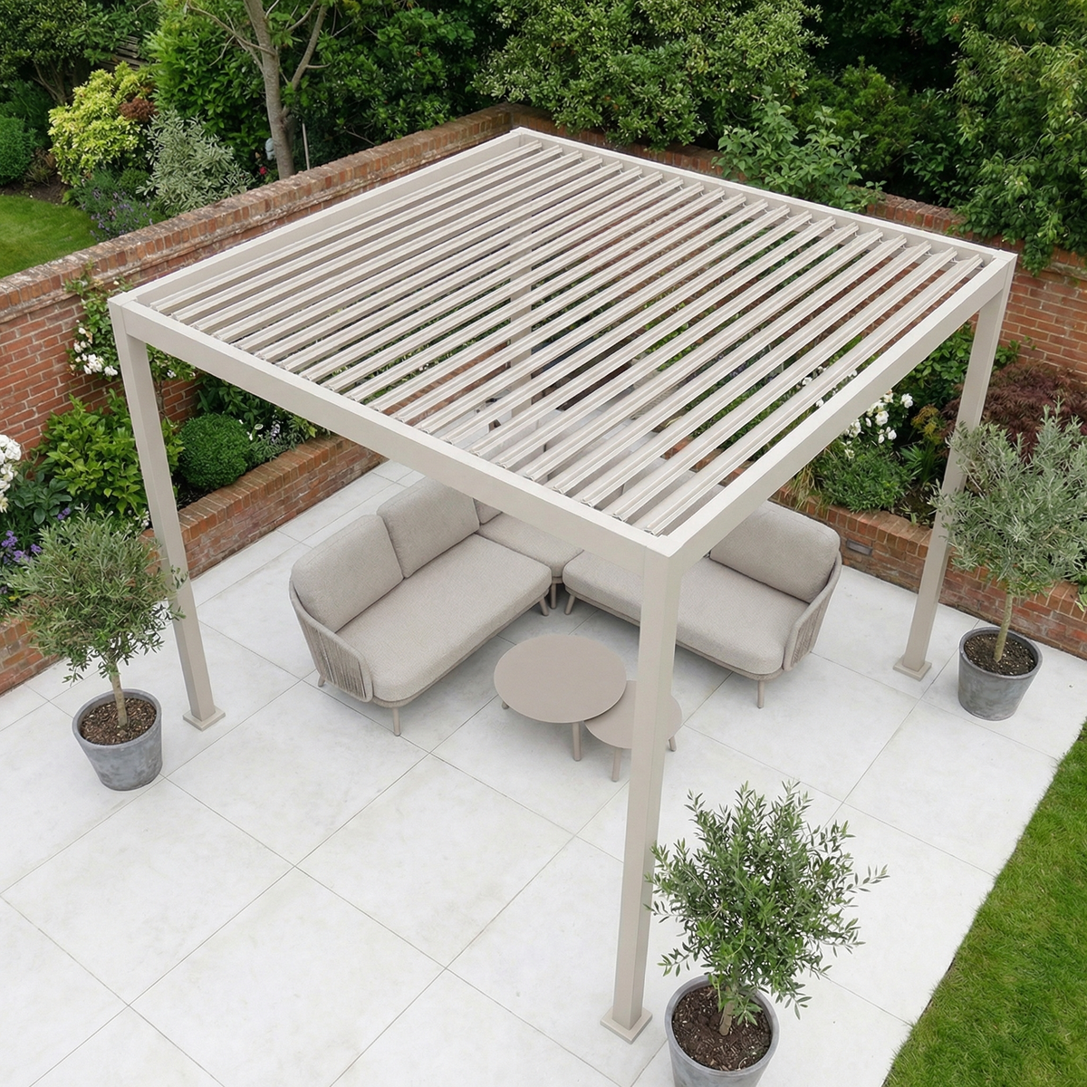 PergoSTET Lite 3m x 3m Metal Square Pergola in Latte