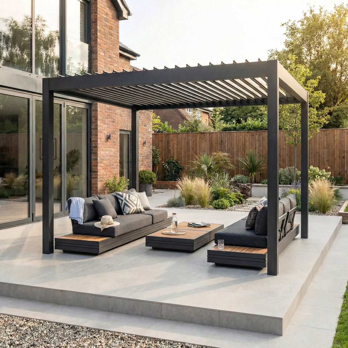 PergoSTET Pro Frame Only 3m x 3m Square Pergola with LED Lighting in Grey