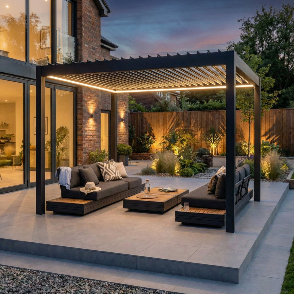 PergoSTET Pro Frame Only 3m x 3m Square Pergola with LED Lighting in Grey