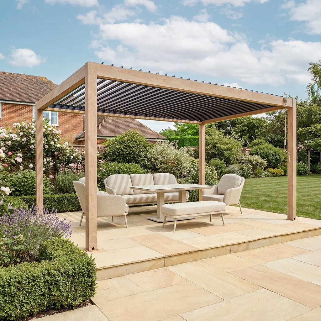 PergoSTET Plus Frame Only 3m x 4m Rectangular Pergola with LED Lighting in Wood Effect