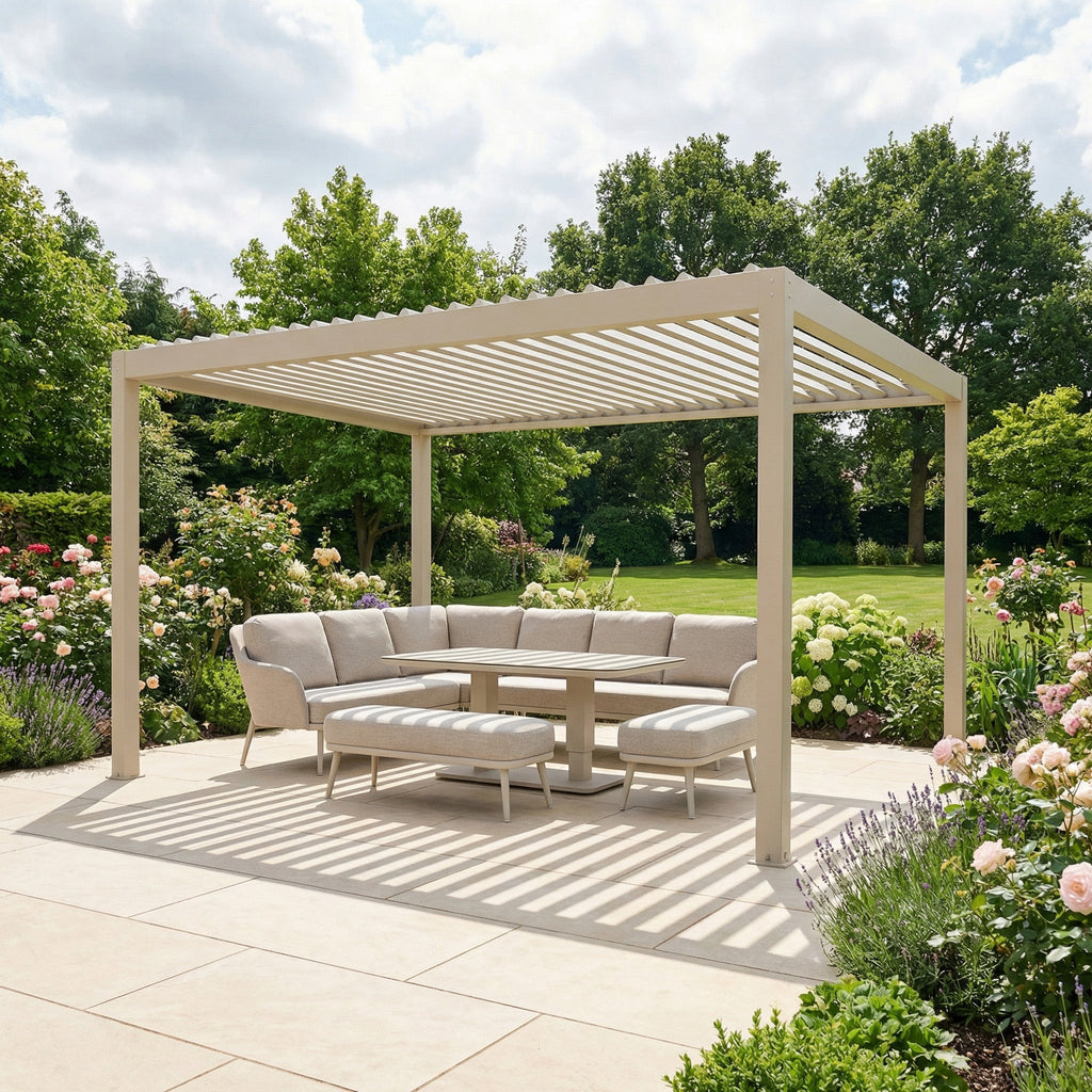 PergoSTET Plus Frame Only 3m x 4m Rectangular Pergola with LED Lighting in Latte