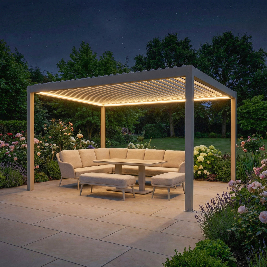 PergoSTET Plus Frame Only 3m x 4m Rectangular Pergola with LED Lighting in Latte