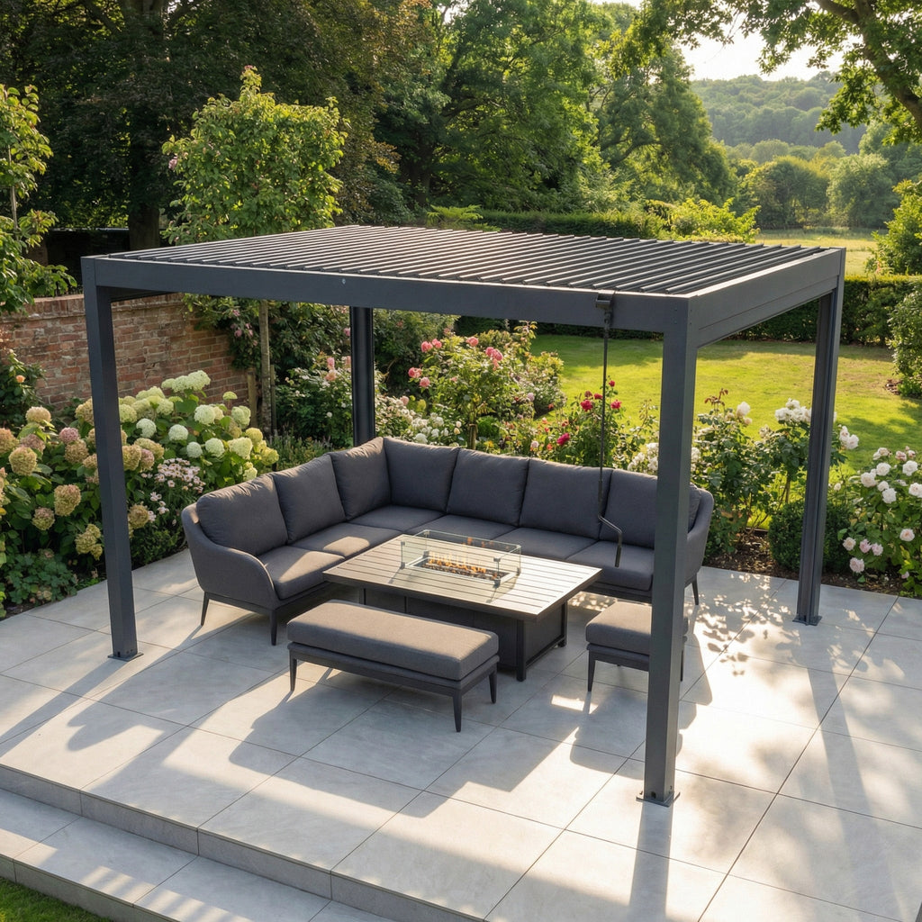 PergoSTET Plus Frame Only 3m x 4m Rectangular Pergola with LED Lighting in Grey