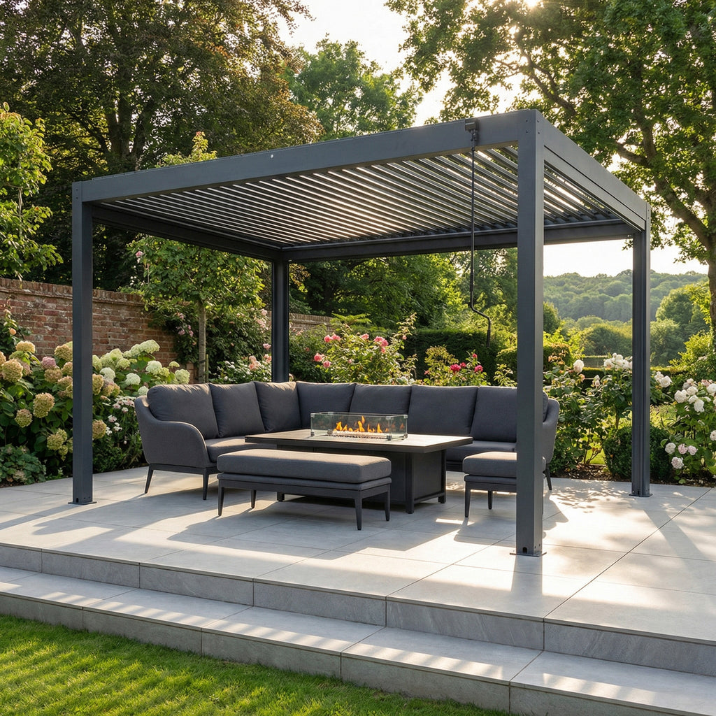 PergoSTET Plus Frame Only 3m x 4m Rectangular Pergola with LED Lighting in Grey