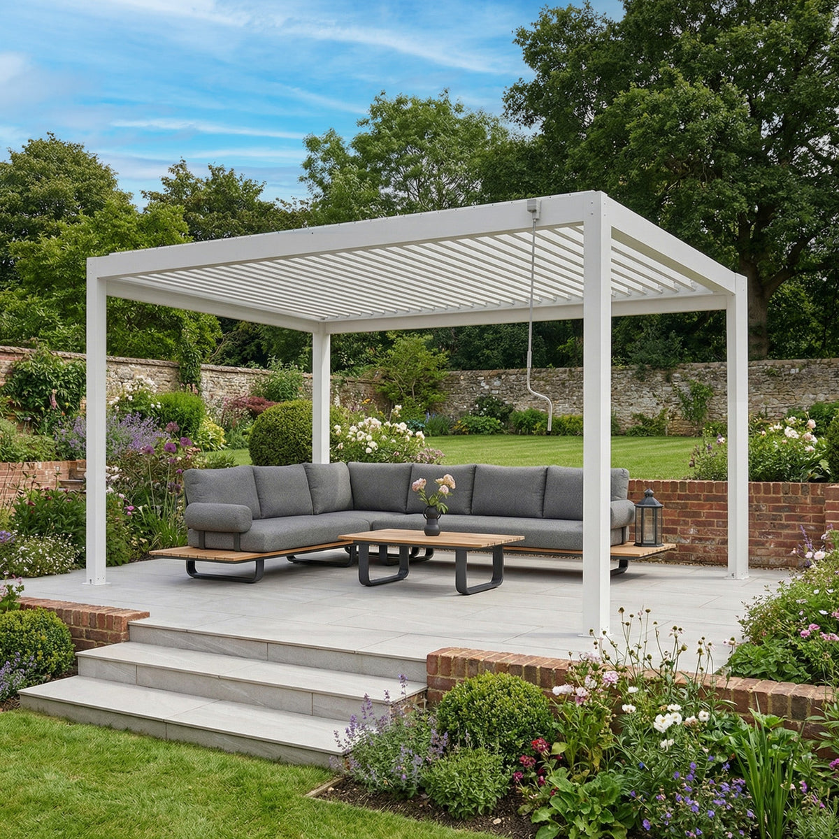 PergoSTET Plus Frame Only 3m x 4m Rectangular Pergola with LED Lighting in White
