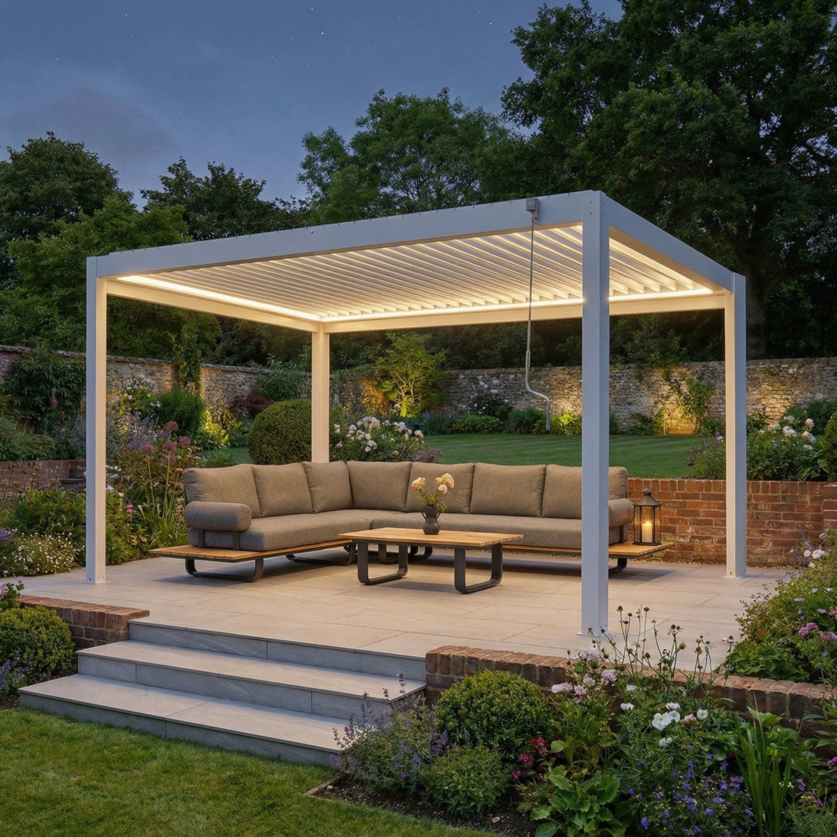 PergoSTET Plus Frame Only 3m x 4m Rectangular Pergola with LED Lighting in White