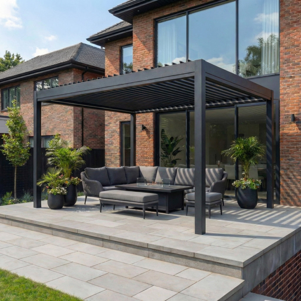 PergoSTET Pro Frame Only 3m x 4m Rectangular Pergola with LED Lighting in Grey
