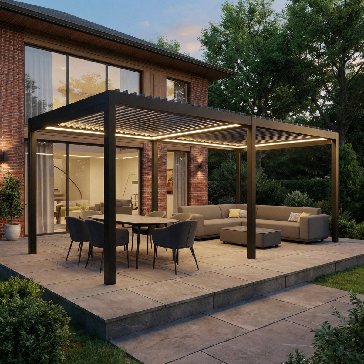 PergoSTET Pro Frame Only 3m x 6m Rectangular Pergola with LED Lighting in Grey