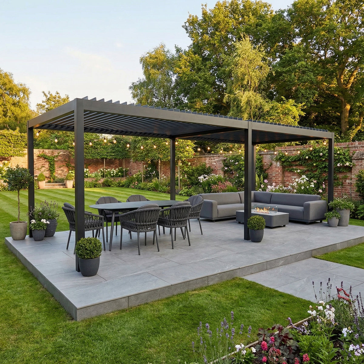 PergoSTET Deluxe Frame Only 3m x 7m Rectangular Pergola with Motorised LED Louvres in Grey