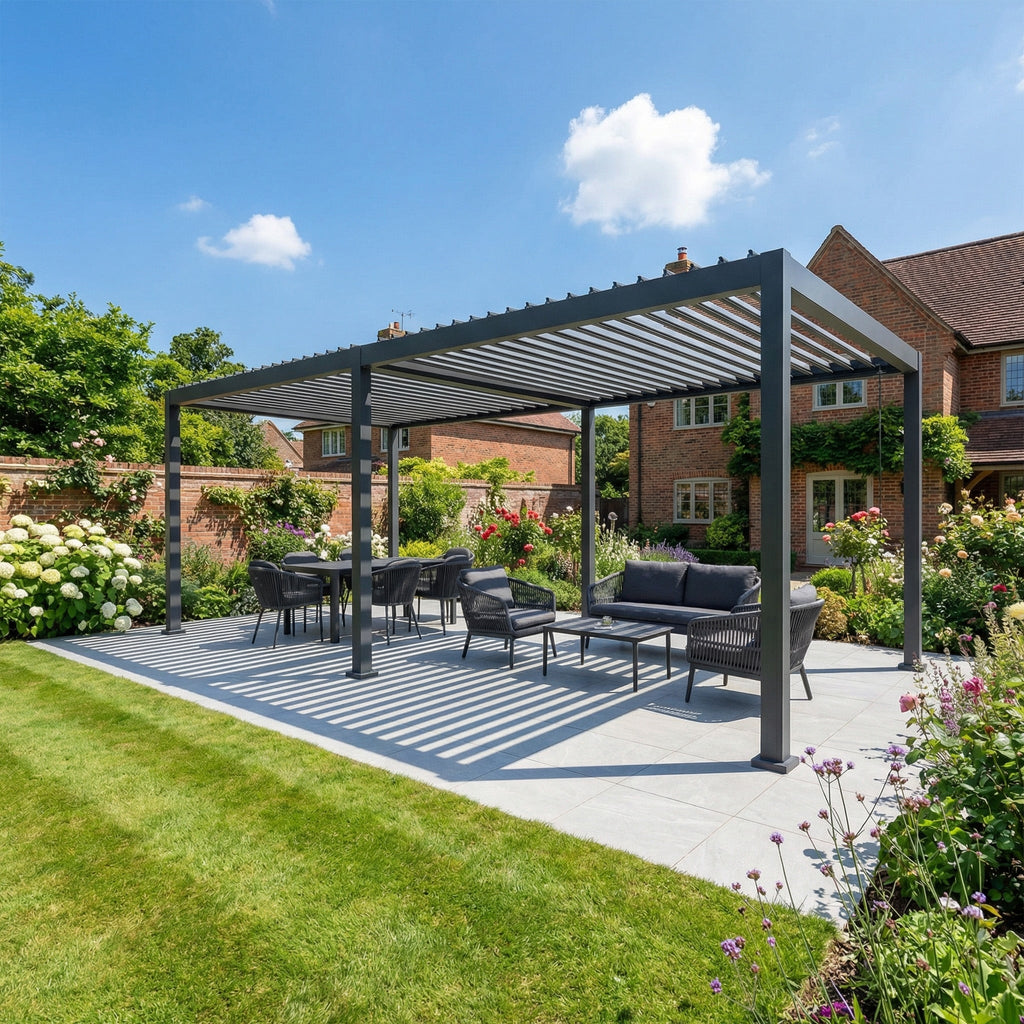 PergoSTET Lite Neo 3m x 7m Metal Rectangular Pergola in Grey