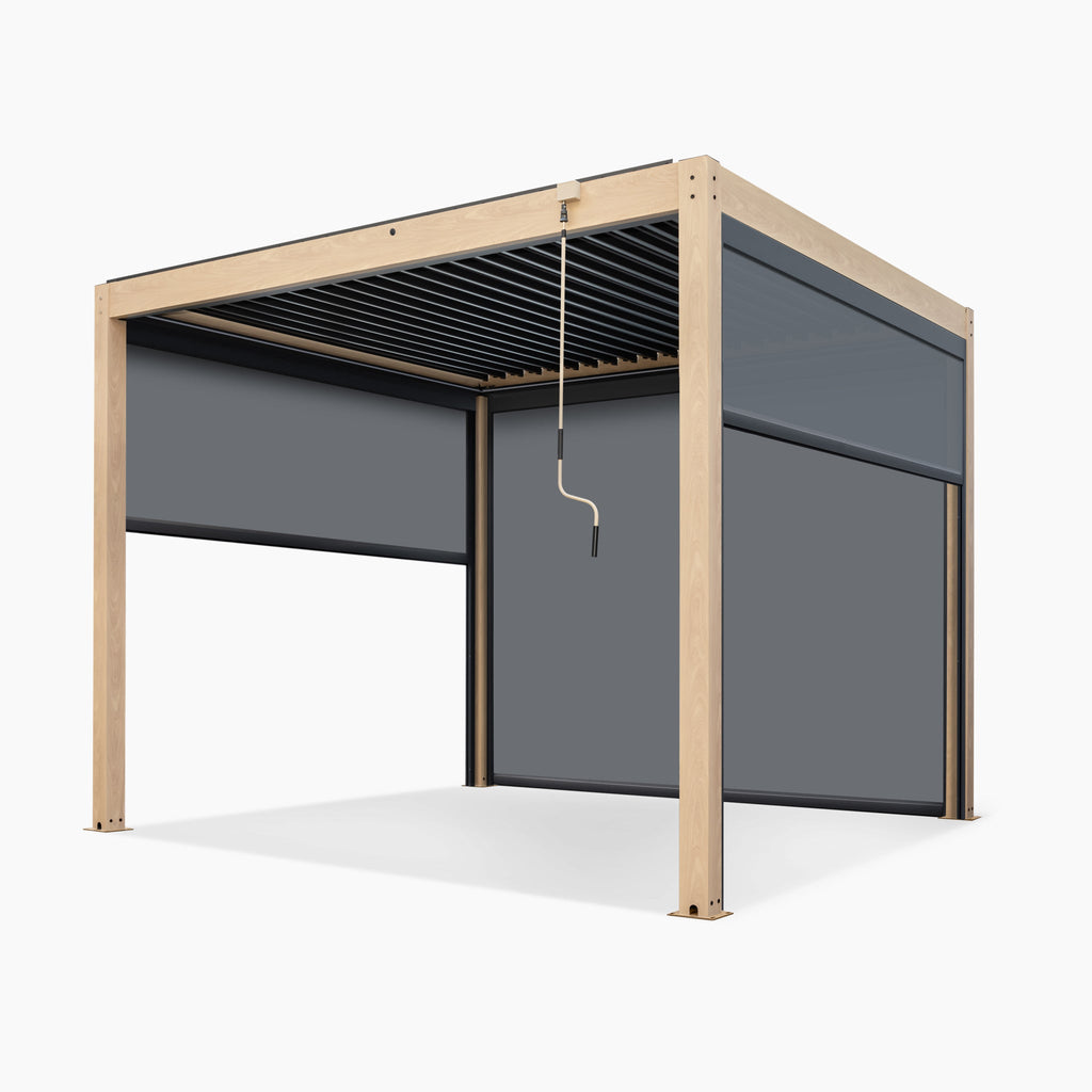 PergoSTET Plus Frame Only 3m x 3m Square Pergola with LED Lighting in Wood Effect