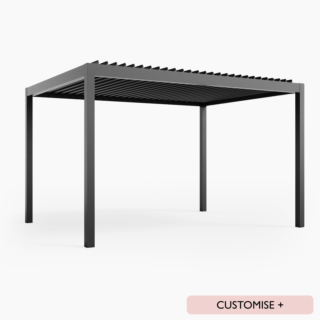 PergoSTET Deluxe Frame Only 3m x 4m Rectangular Pergola with Motorised LED Louvres in Grey