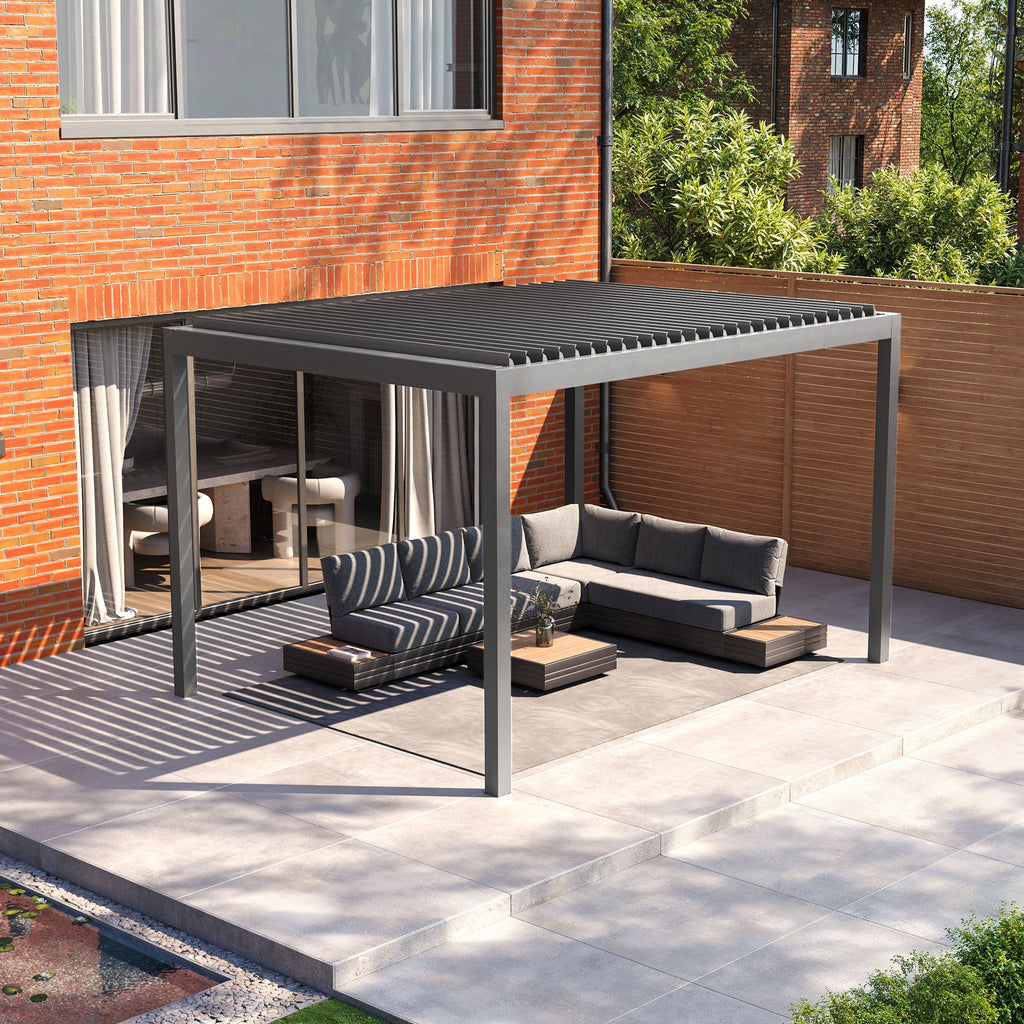 PergoSTET Deluxe Frame Only 3m x 4m Rectangular Pergola with Motorised LED Louvres in Grey