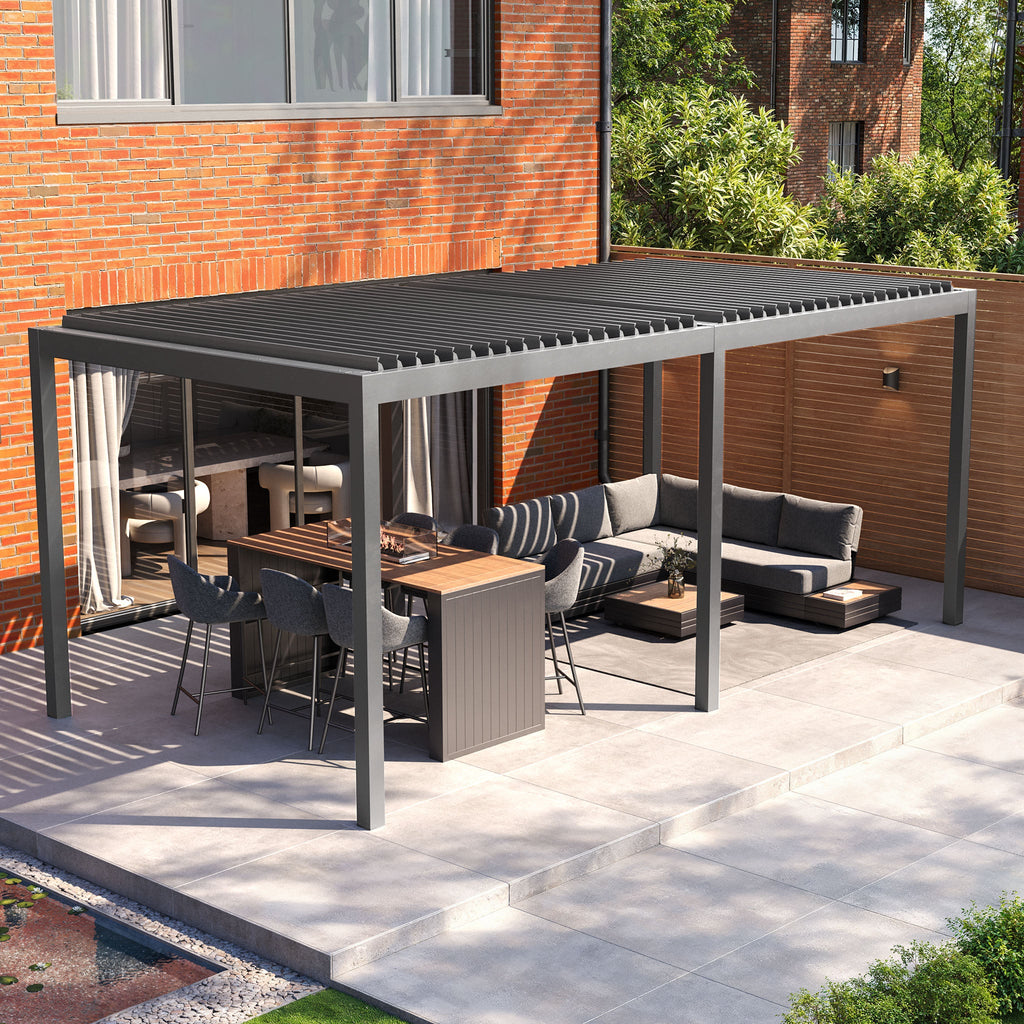 PergoSTET Deluxe Frame Only 3m x 6m Rectangular Pergola with Motorised LED Louvres in Grey