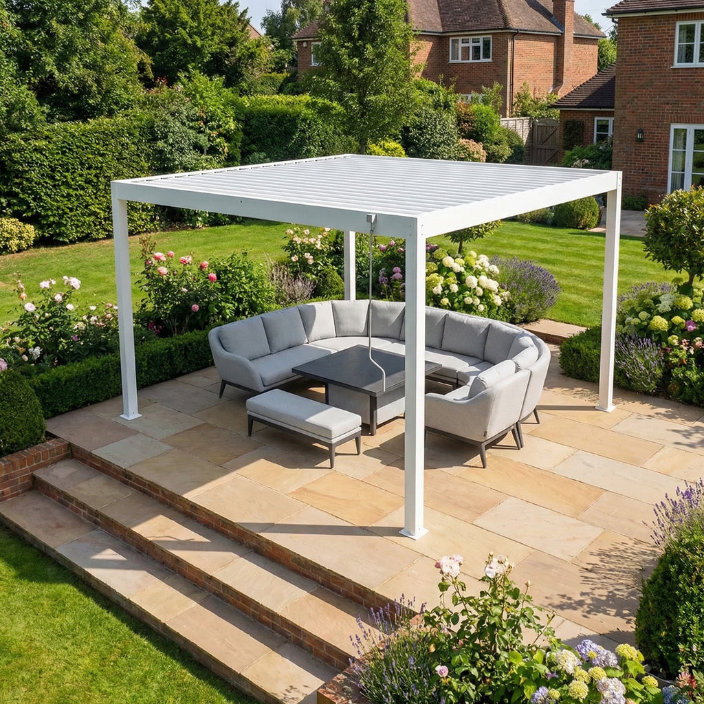 PergoSTET Plus Frame Only 4m x 4m Square Pergola with LED Lighting in White