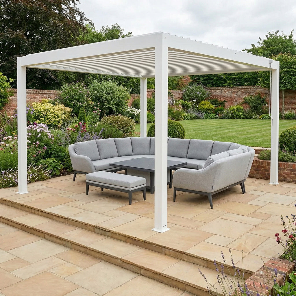 PergoSTET Plus Frame Only 4m x 4m Square Pergola with LED Lighting in White