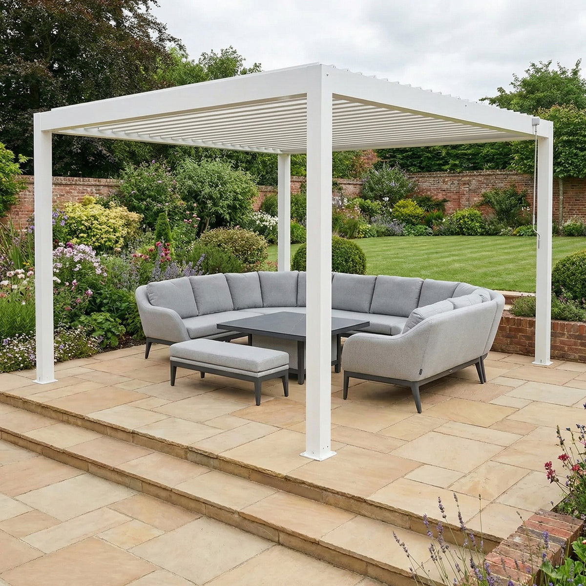 PergoSTET Plus Frame Only 4m x 4m Square Pergola with LED Lighting in White