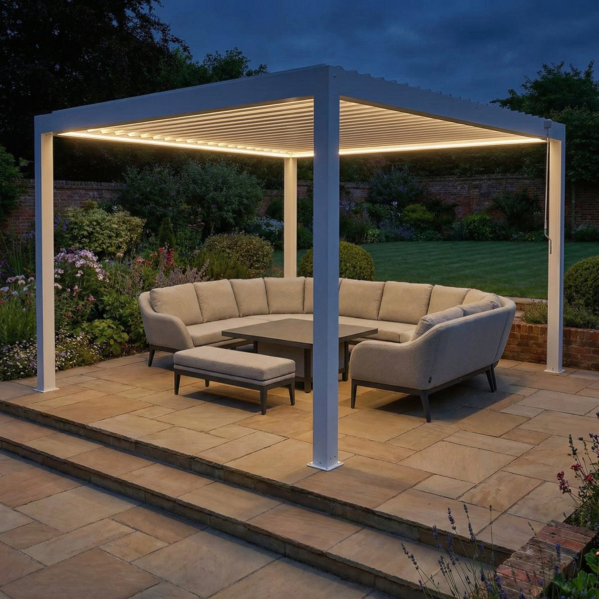 PergoSTET Plus Frame Only 4m x 4m Square Pergola with LED Lighting in White