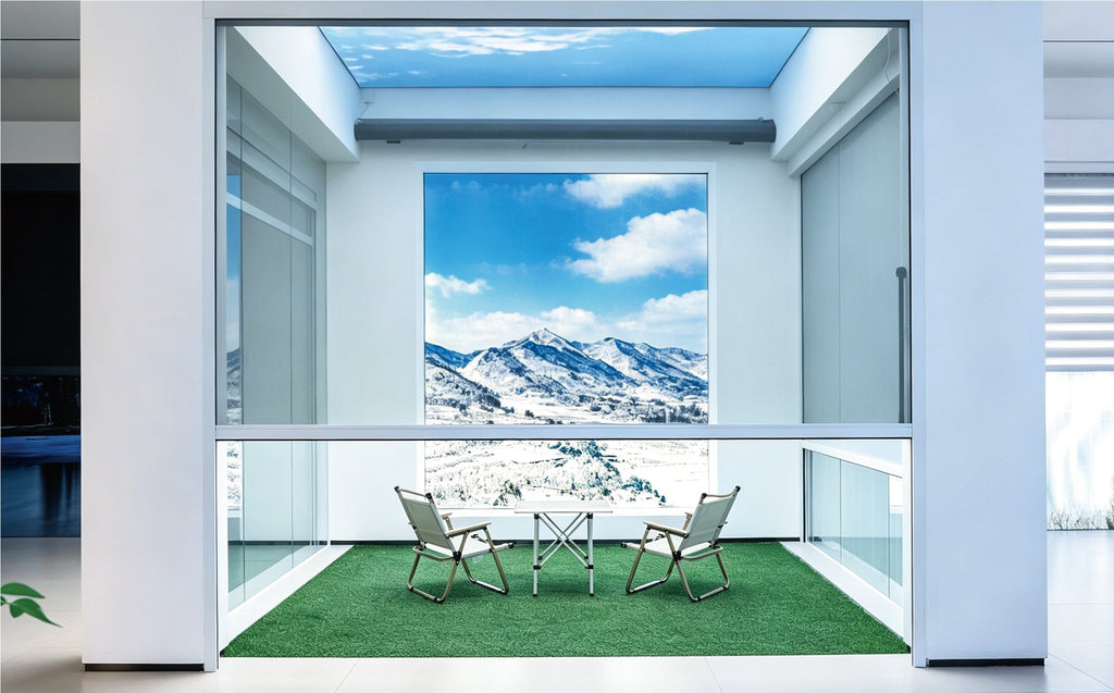 LS-100 windproof roller blind installed on a condo balcony
