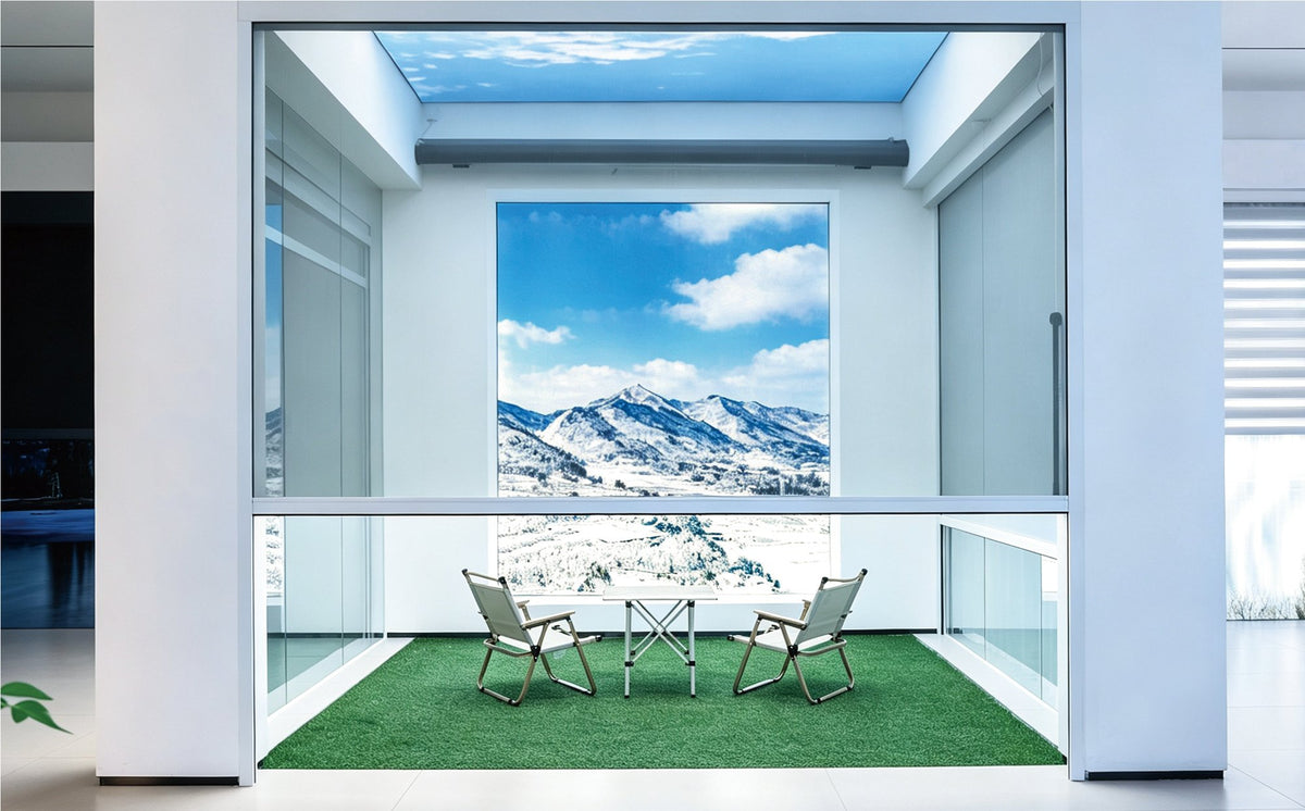 LS-100 windproof roller blind installed on a condo balcony