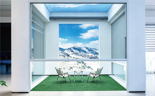 LS-100 windproof roller blind installed on a condo balcony