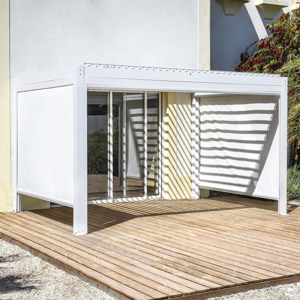 PergoSTET Plus 3m x 4m Rectangular Pergola with 3 Manual Side Blinds and LED Lighting in White