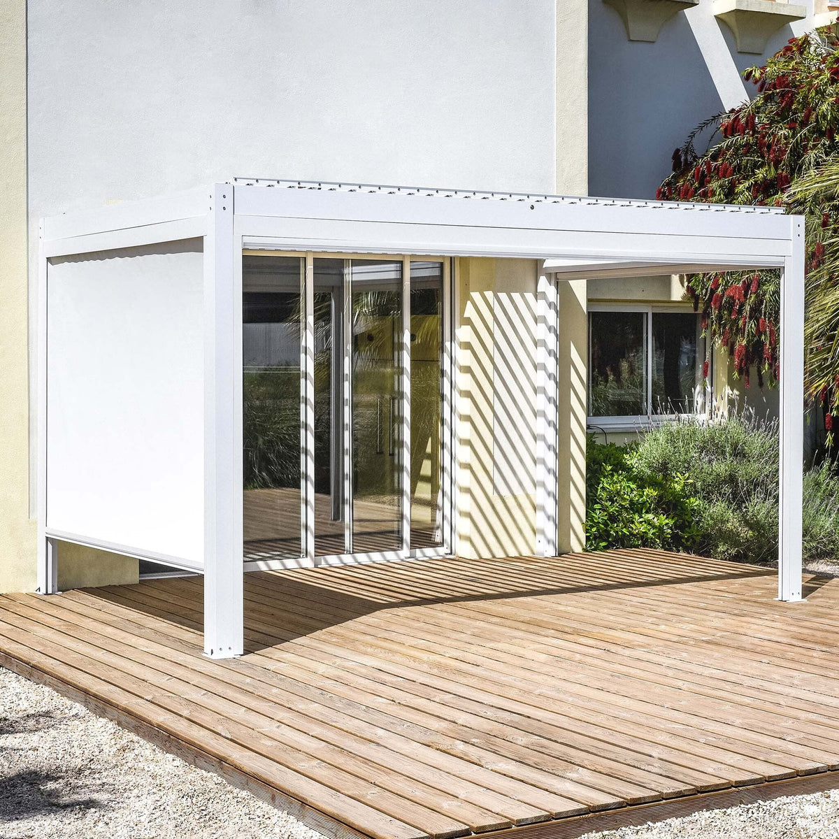 PergoSTET Plus 3m x 4m Rectangular Pergola with 3 Manual Side Blinds and LED Lighting in White