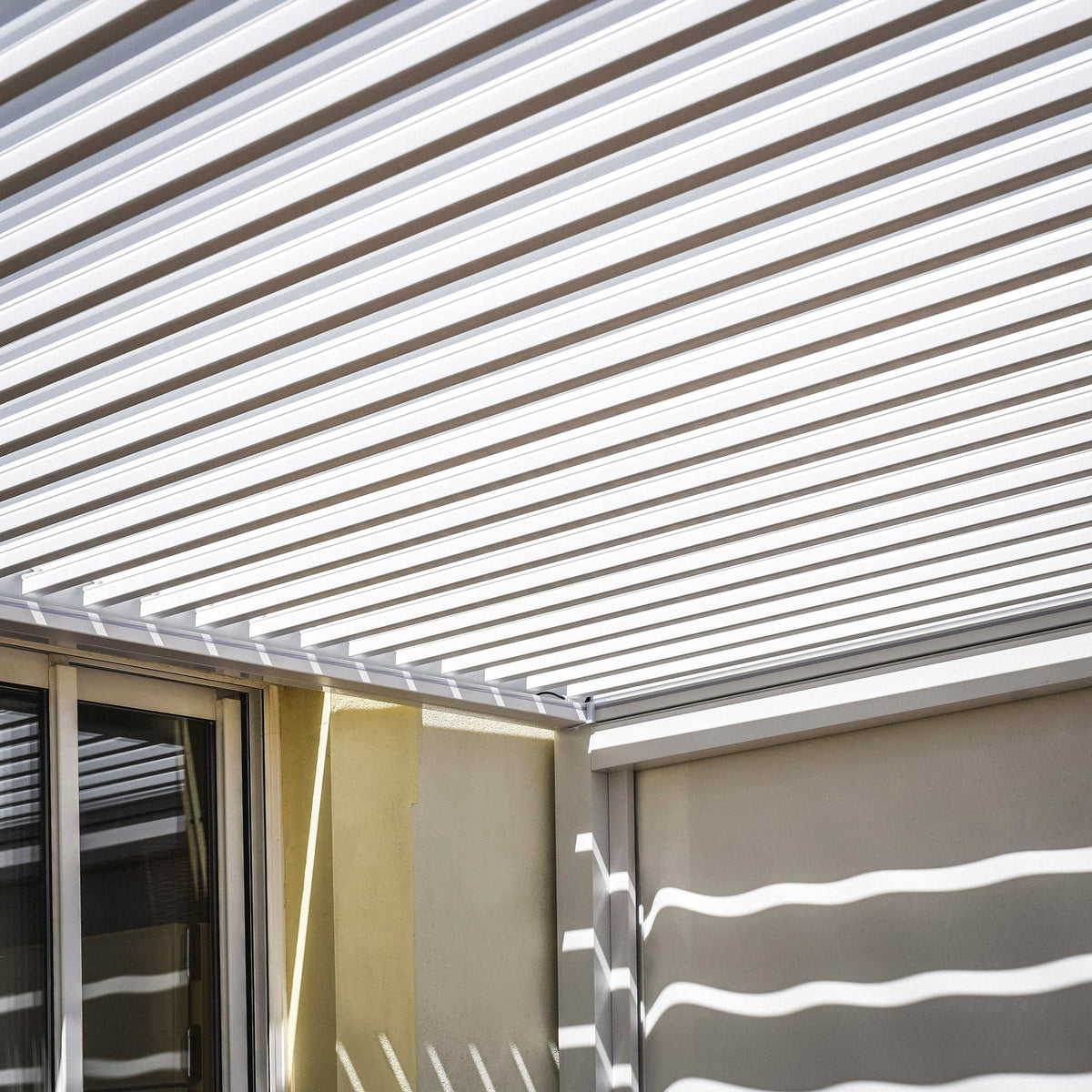 PergoSTET Plus 3m x 4m Rectangular Pergola with 3 Manual Side Blinds and LED Lighting in White