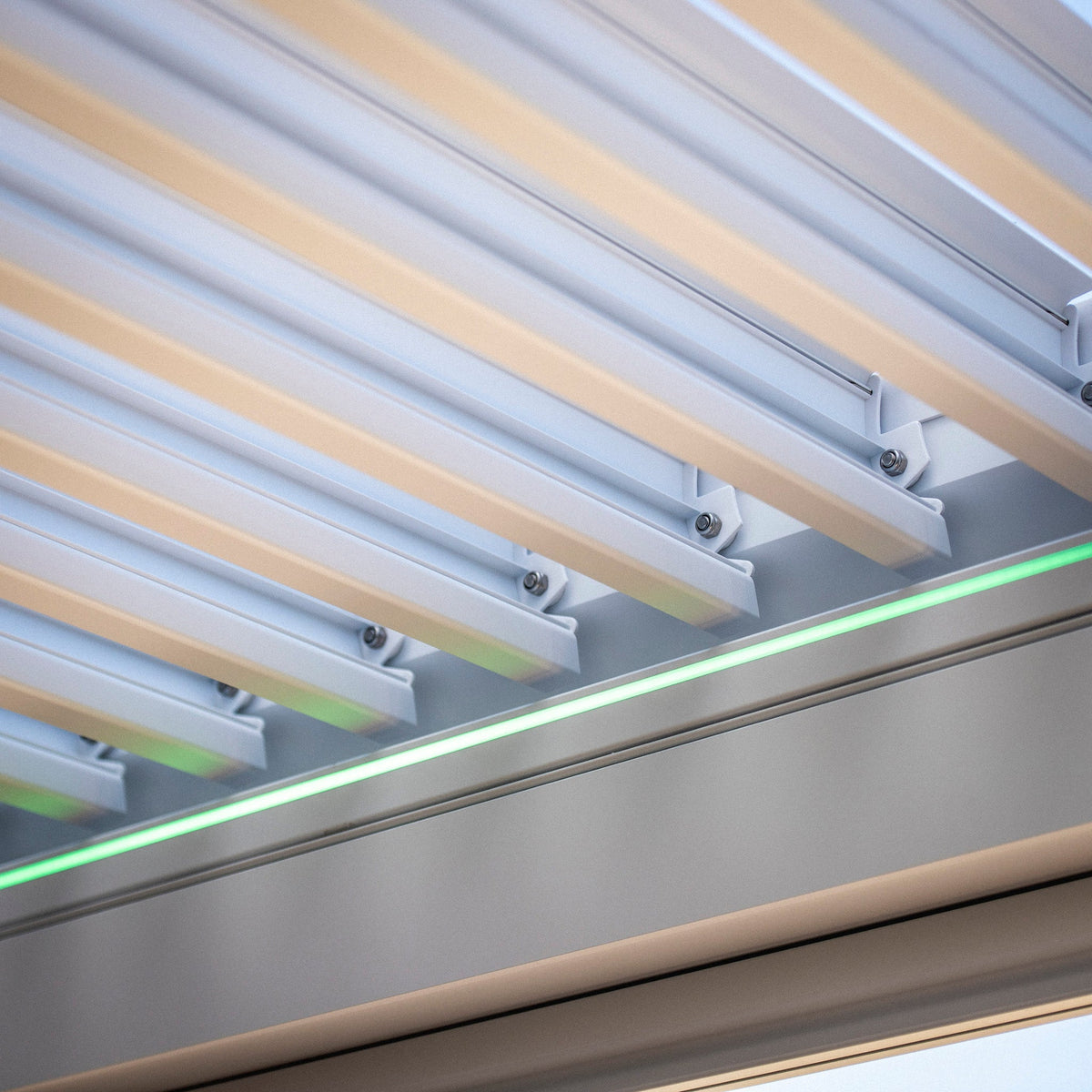 PergoSTET Plus 4m x 4m Square Pergola with 3 Manual Side Blinds and LED Lighting in White