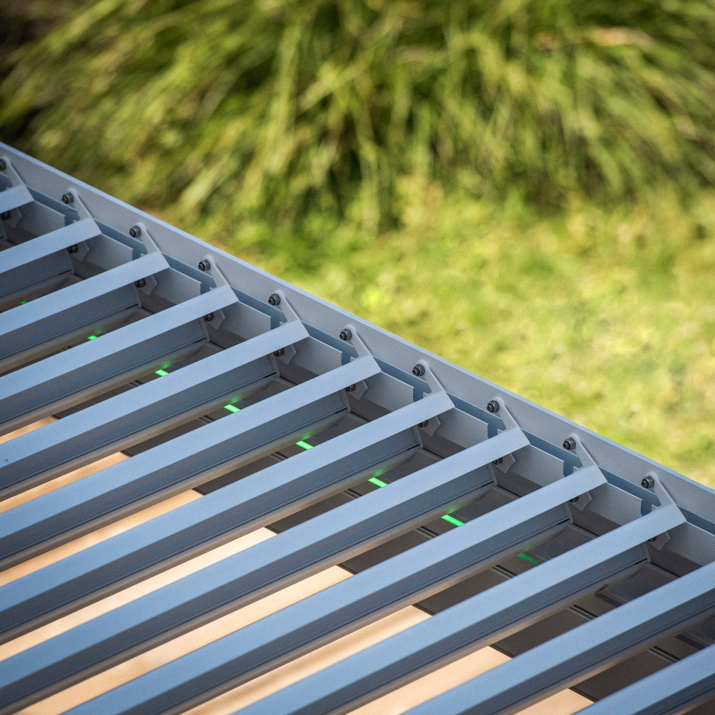 PergoSTET Plus 3m x 3m Square Pergola with 3 Manual Side Blinds and LED Lighting in White