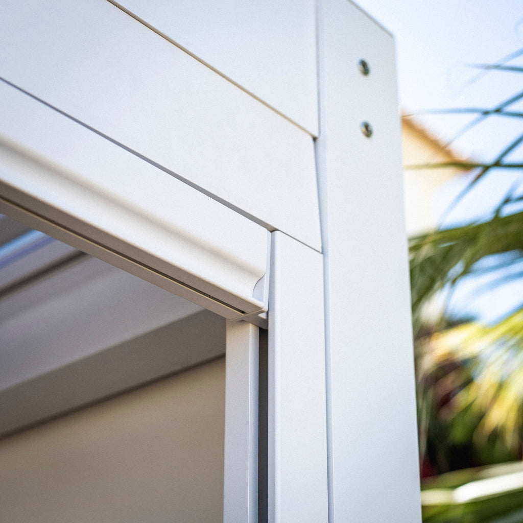 PergoSTET Plus 3m x 4m Rectangular Pergola with 3 Manual Side Blinds and LED Lighting in White