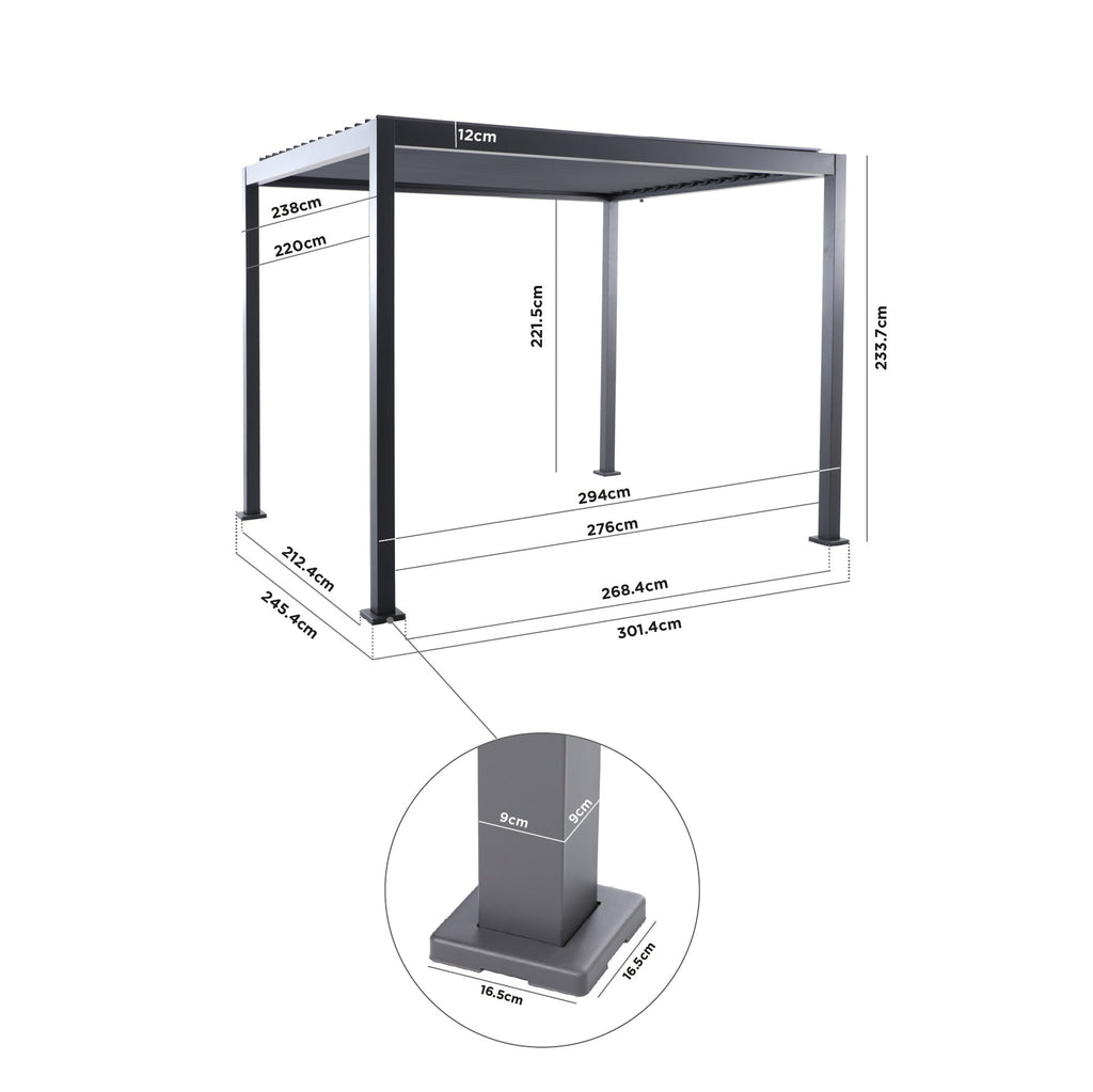 PergoSTET Lite 2.4m x 3m Metal Rectangular Pergola in Grey