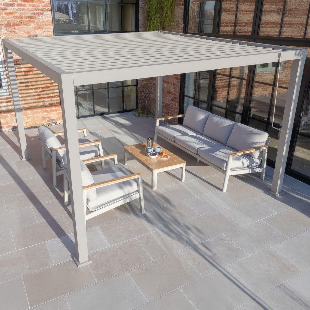 PergoSTET Lite 3m x 3m Metal Square Pergola in Latte
