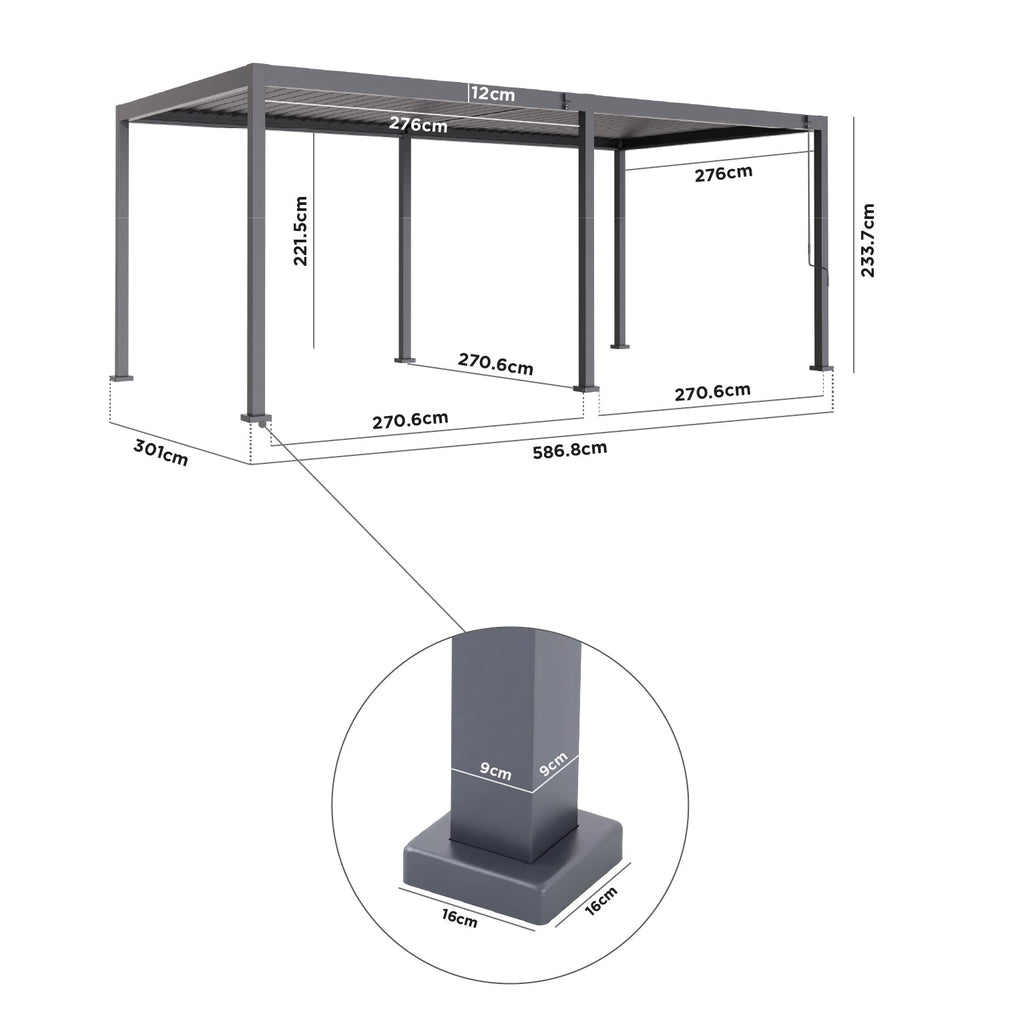 PergoSTET Lite Neo 3m x 6m Metal Rectangular Pergola in Grey