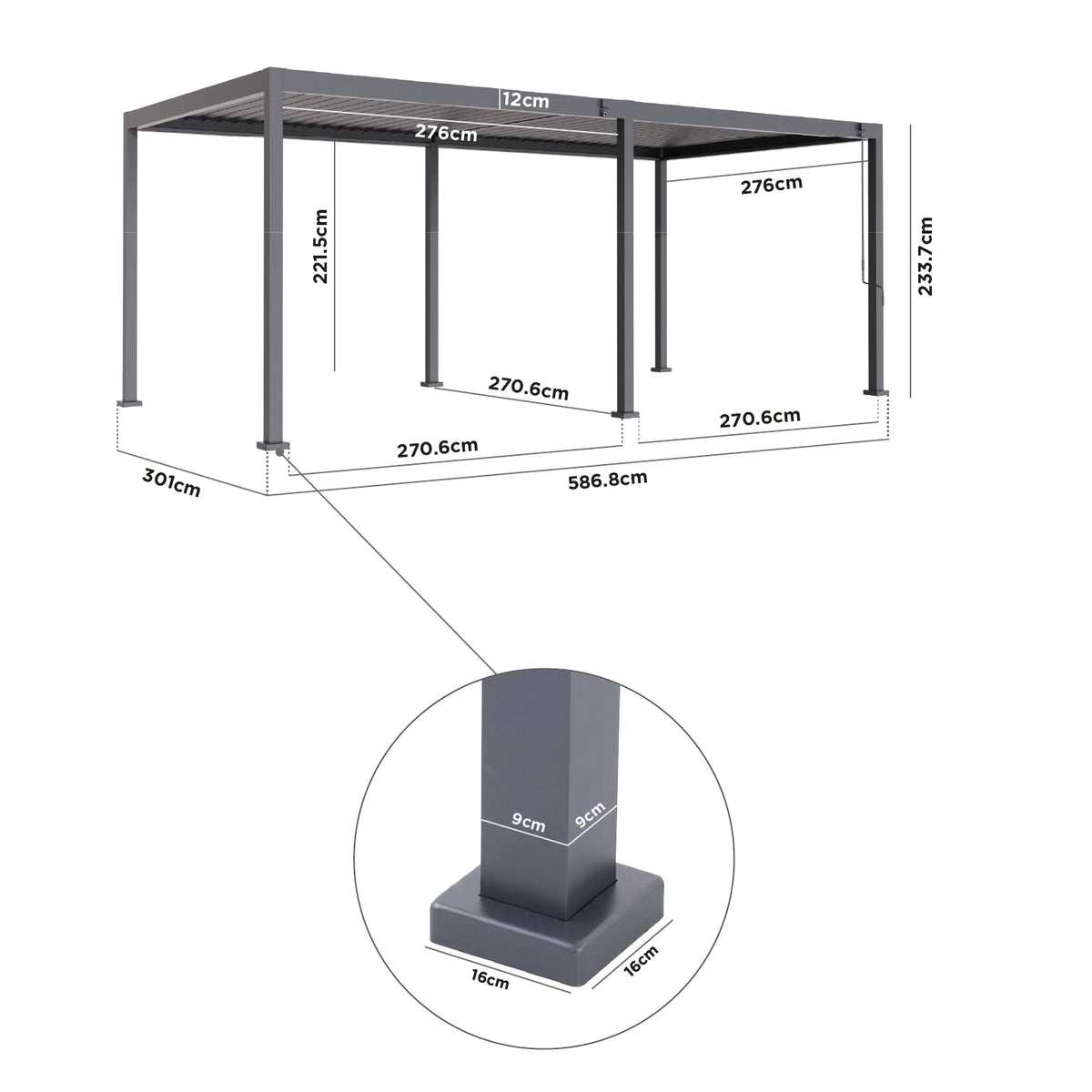 PergoSTET Lite Neo 3m x 6m Metal Rectangular Pergola in Grey