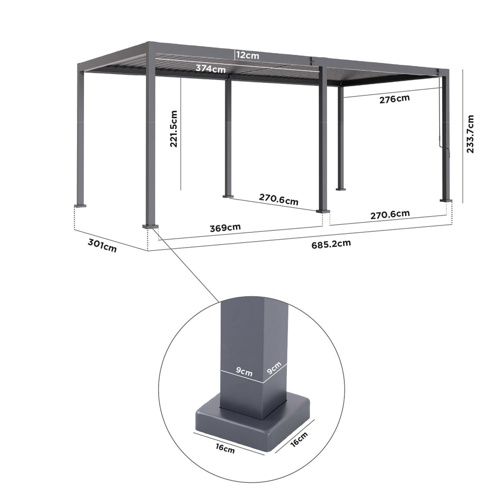 PergoSTET Lite Neo 3m x 7m Metal Rectangular Pergola in Grey