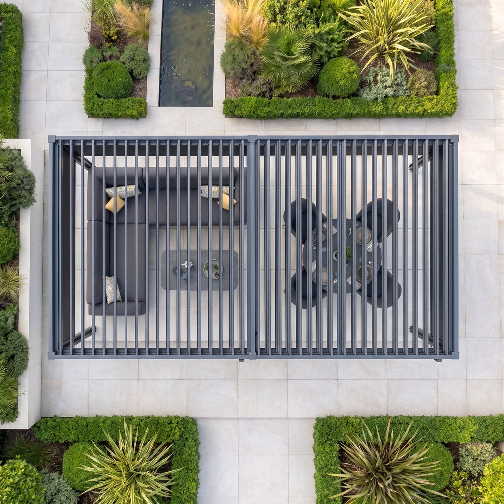 PergoSTET Pro 3m x 6m Rectangular Pergola with 4 Manual Side Blinds and LED Lighting in Grey
